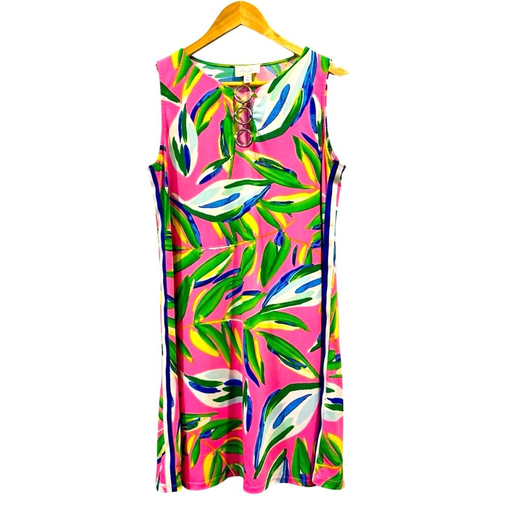 VTG 70s Ivy Lane Pink Tropical Floral Mini Dress PM Barbiecore Resort Disco Mod